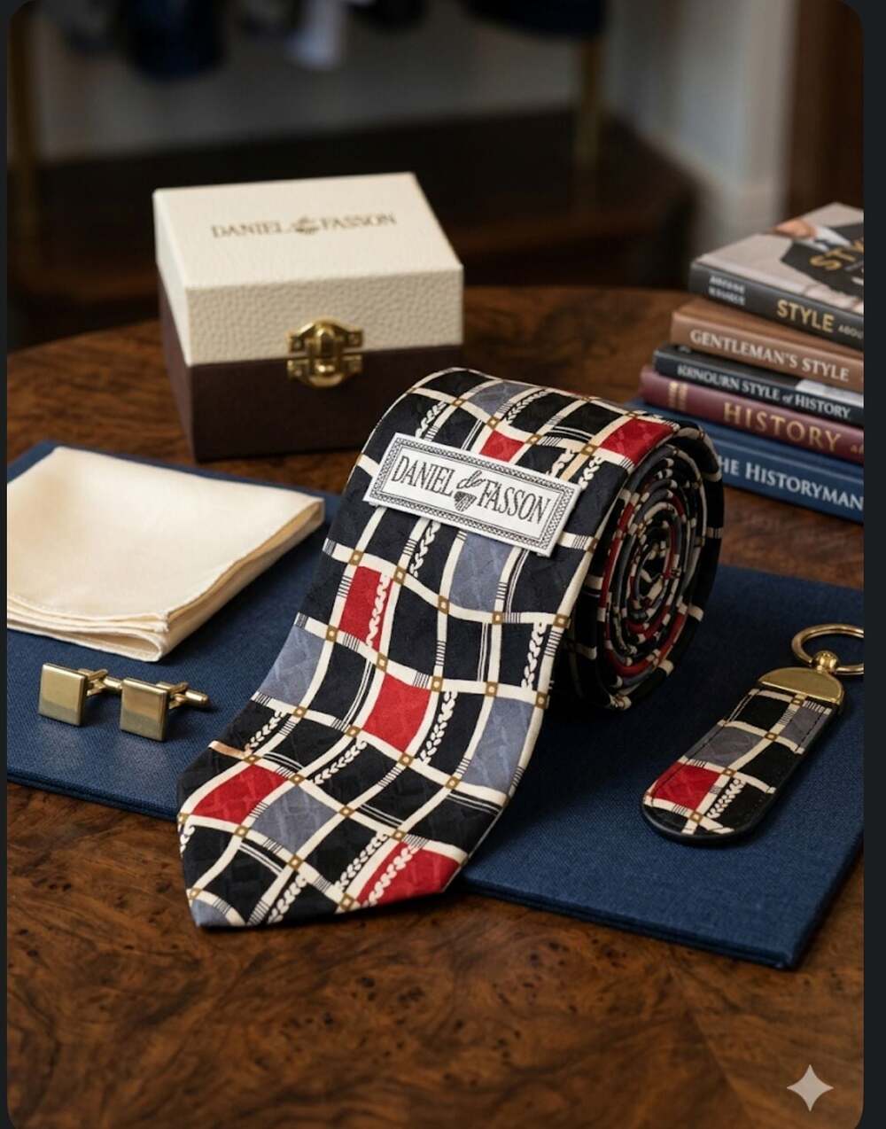 Daniel de Fasson Geometric Plaid Silk Necktie